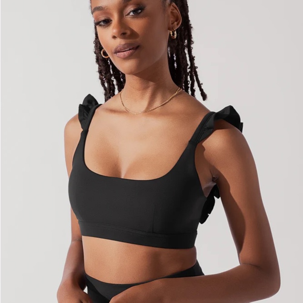 Black Ruffle Strap Crop Top